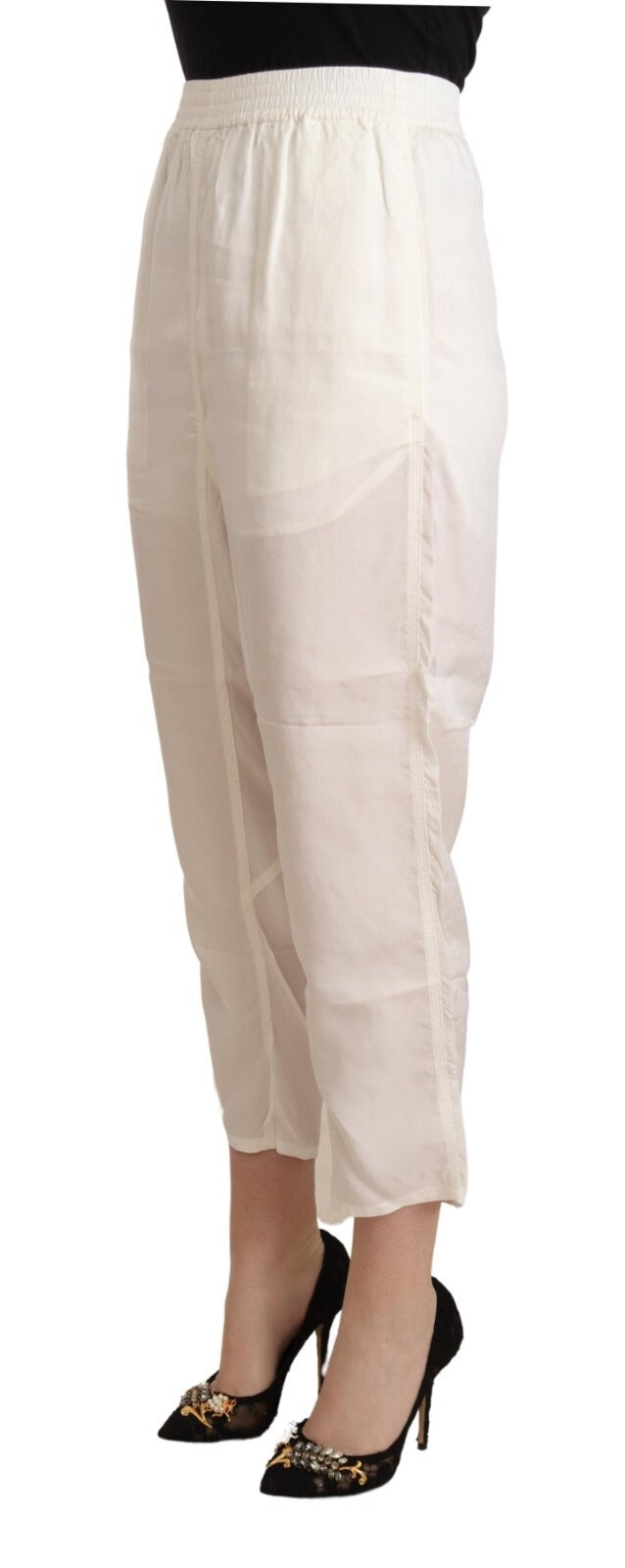 Maison Margiela White High Waist Cropped Women Trouser Pants