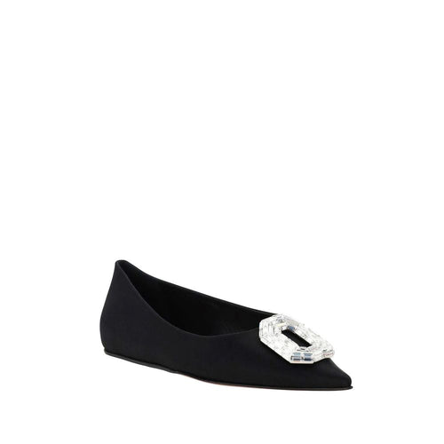 Amina Muaddi Black Silk Ballet Flats
