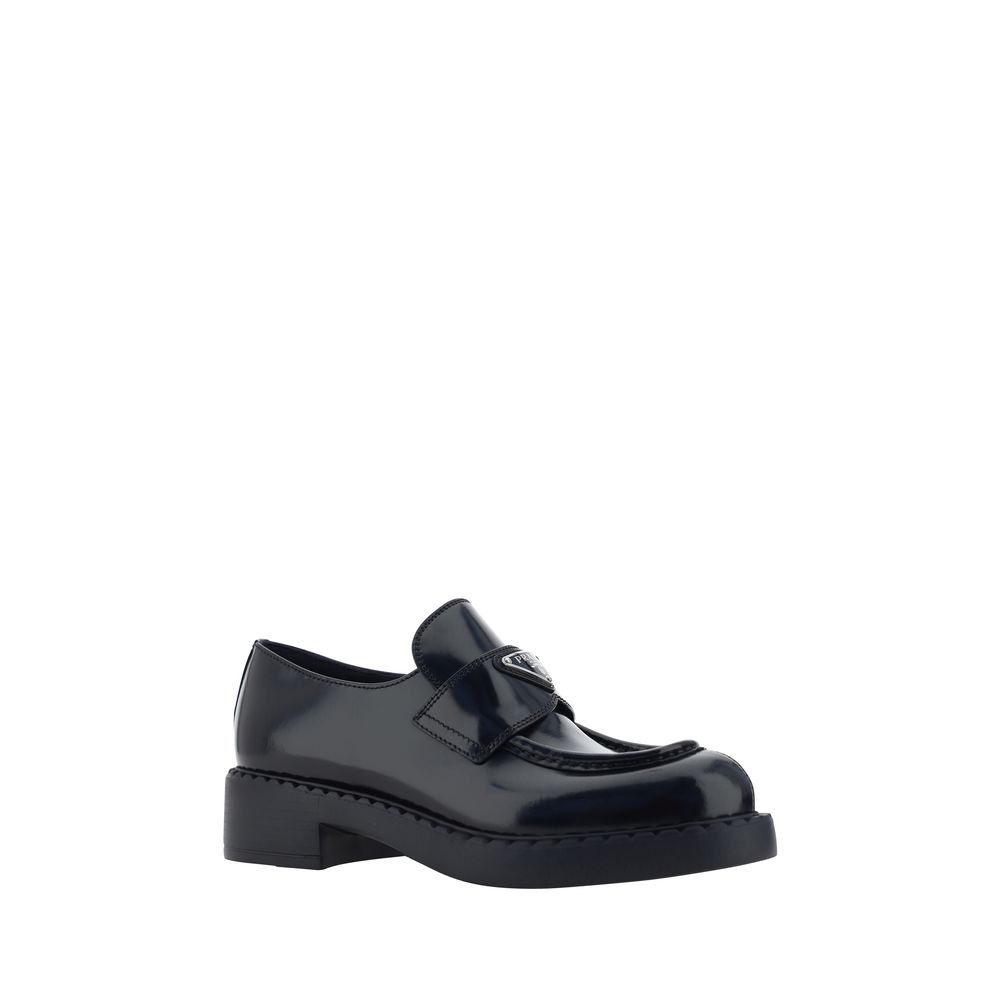 Prada Black Calf Leather Bos Taurus Slip-On Loafers