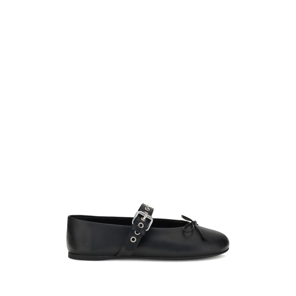 Miu Miu Black Calf Leather Bos Taurus Ballet Flats