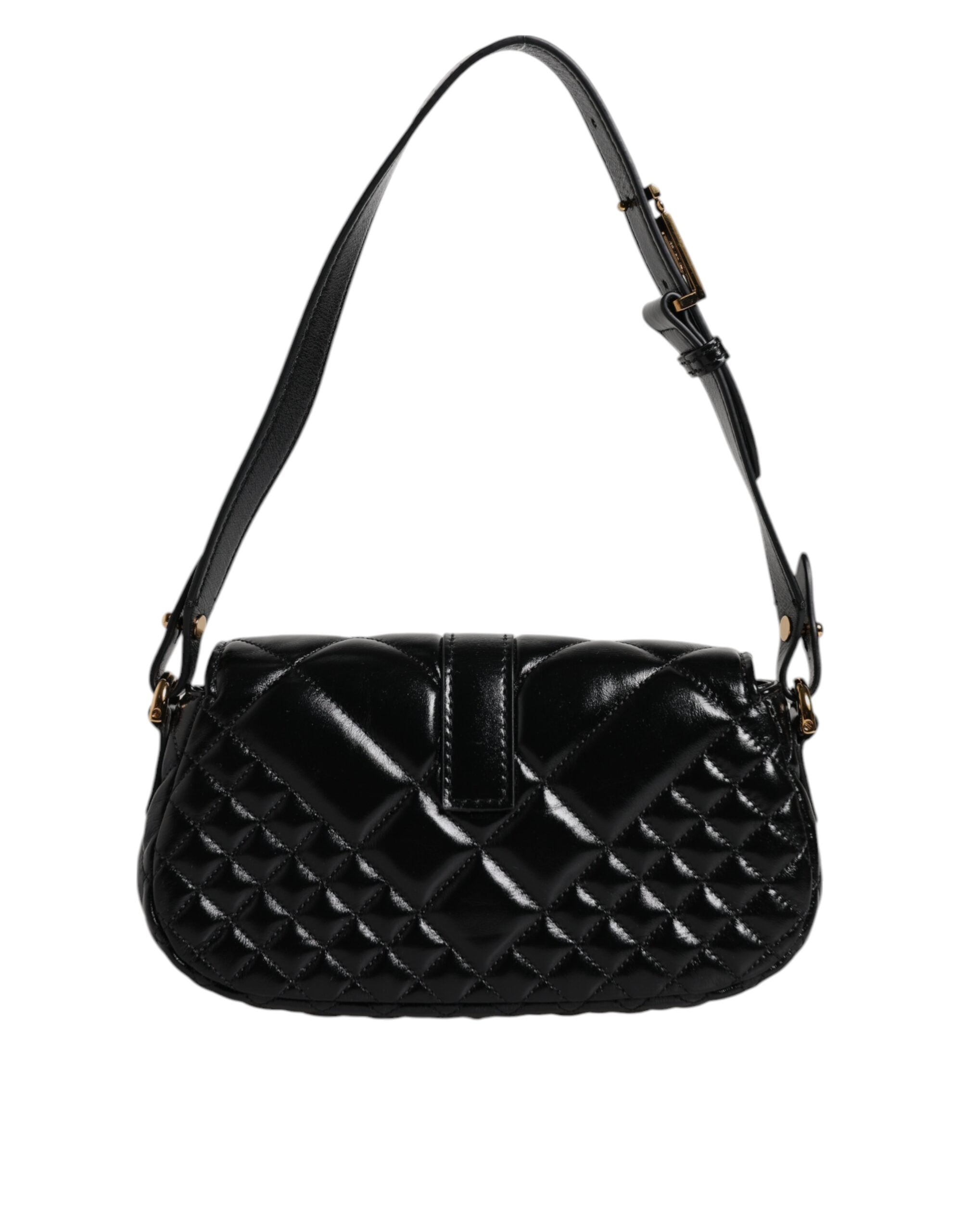 Versace Black Calf Leather Quilted Shoulder Strap Bag