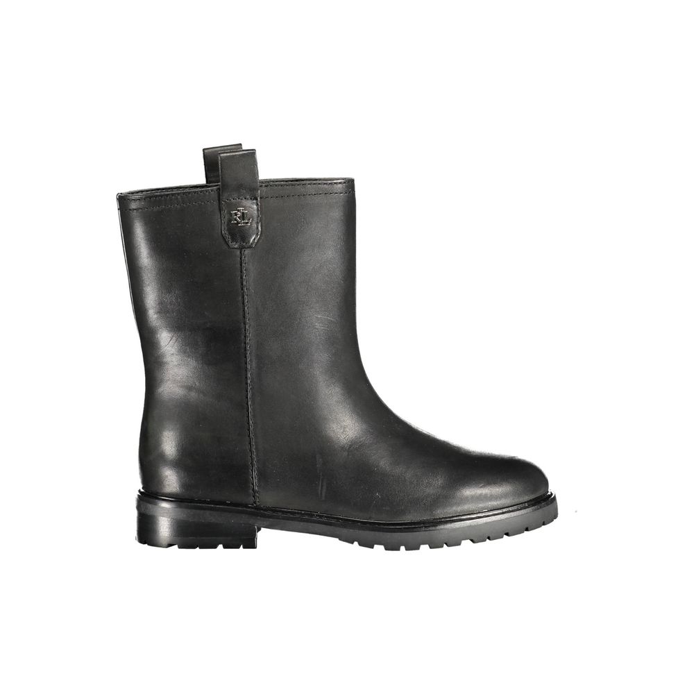 Ralph Lauren Black Leather Women Ankle Boot