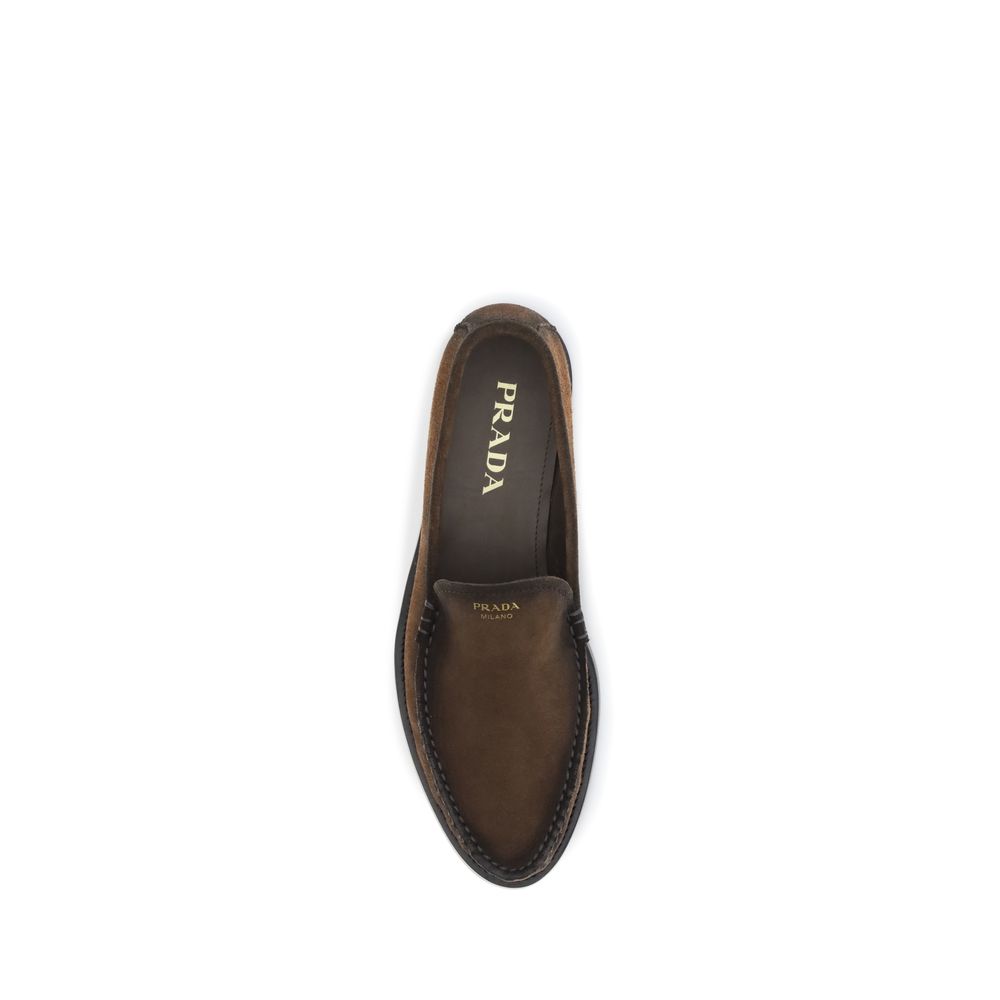 Prada Brown Calf Leather Bos Taurus Slip-On Loafers